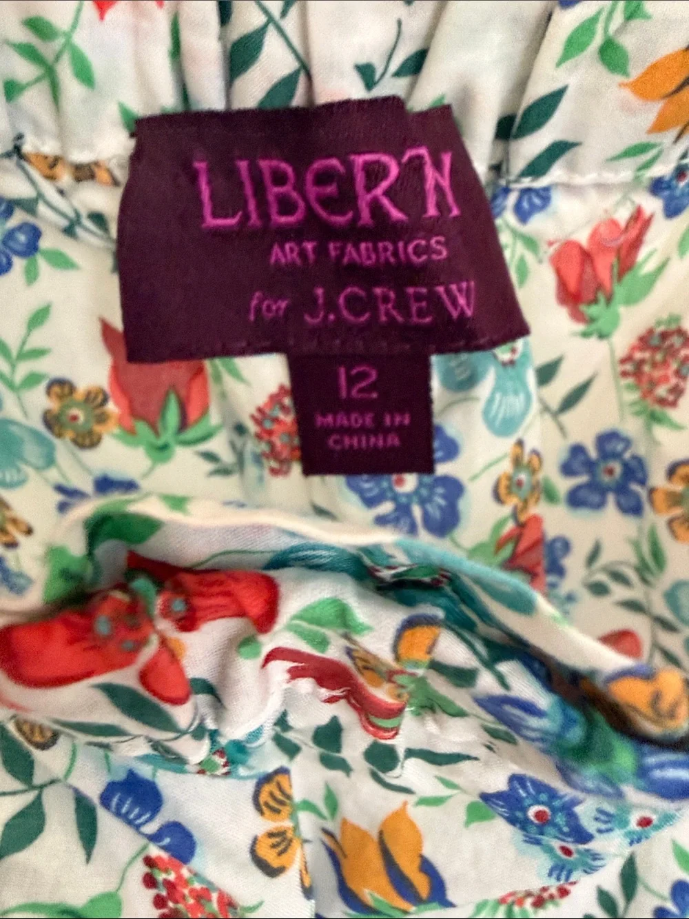 Liberty for J.Crew Off the Shoulder Cotton  Edenham Floral 3/4 Sleeve Size 12